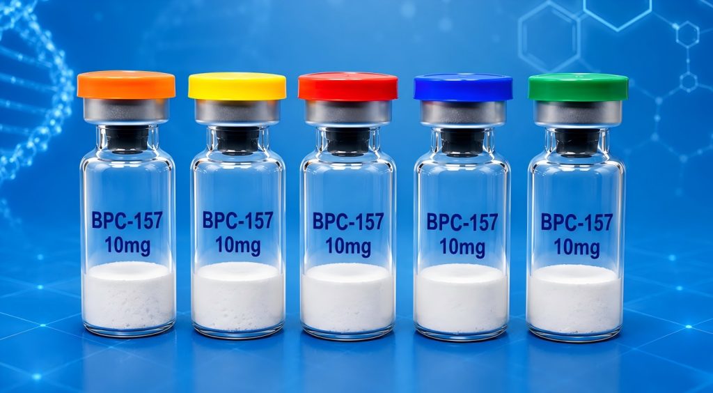 BPC-157 synthetic pentadecapeptide research material in laboratory research packaging