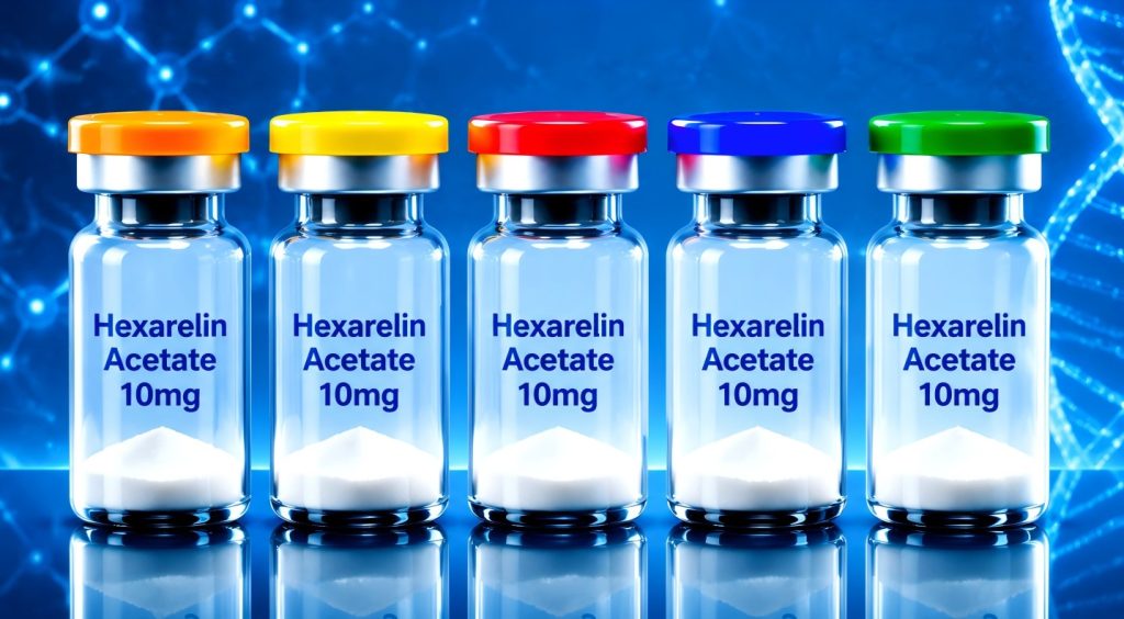 Hexarelin Acetate ghrelin-receptor secretagogue hexapeptide in laboratory research packaging