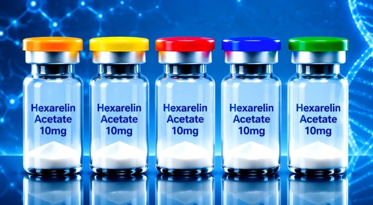 Hexarelin Acetate ghrelin-receptor secretagogue hexapeptide in laboratory research packaging