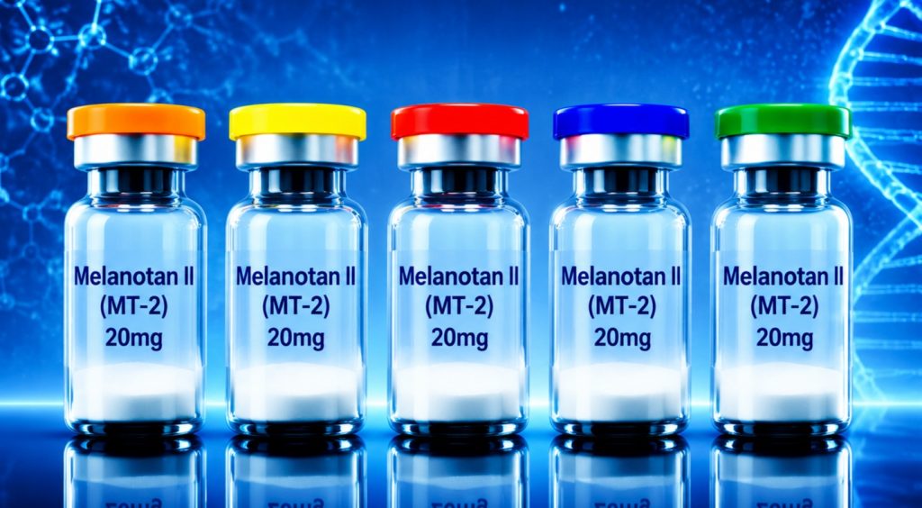 Melanotan II (MT-2) cyclic melanocortin receptor research peptide in laboratory research packaging