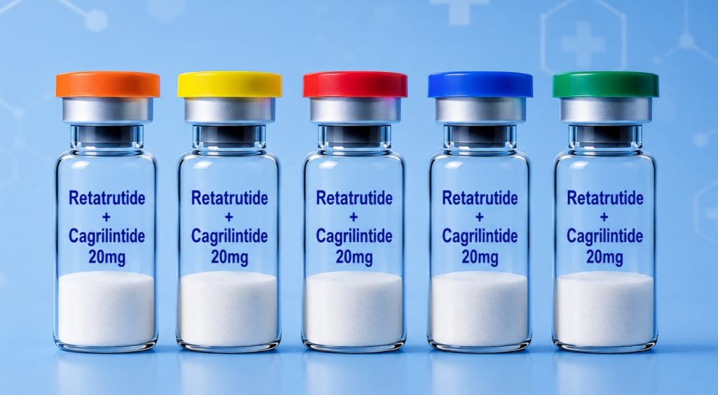 Retatrutide + Cagrilintide research peptide blend in laboratory research packaging