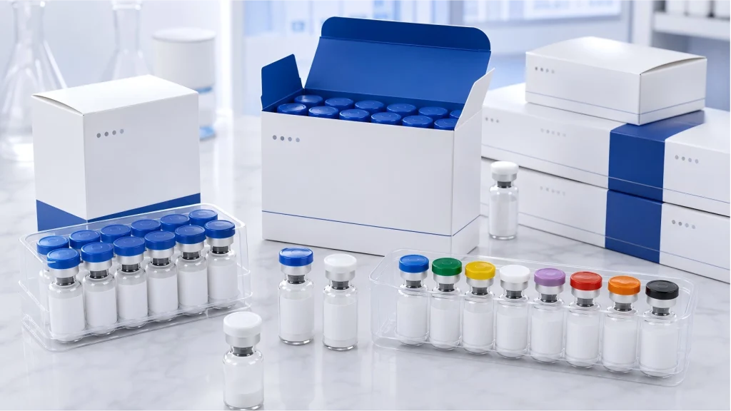Private label peptide vial packaging and custom packaging options