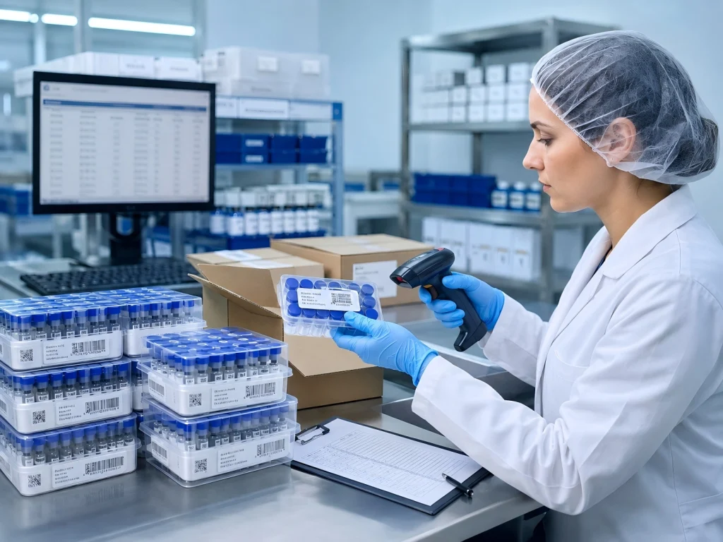 Batch traceability and packaging verification for peptide manufacturing